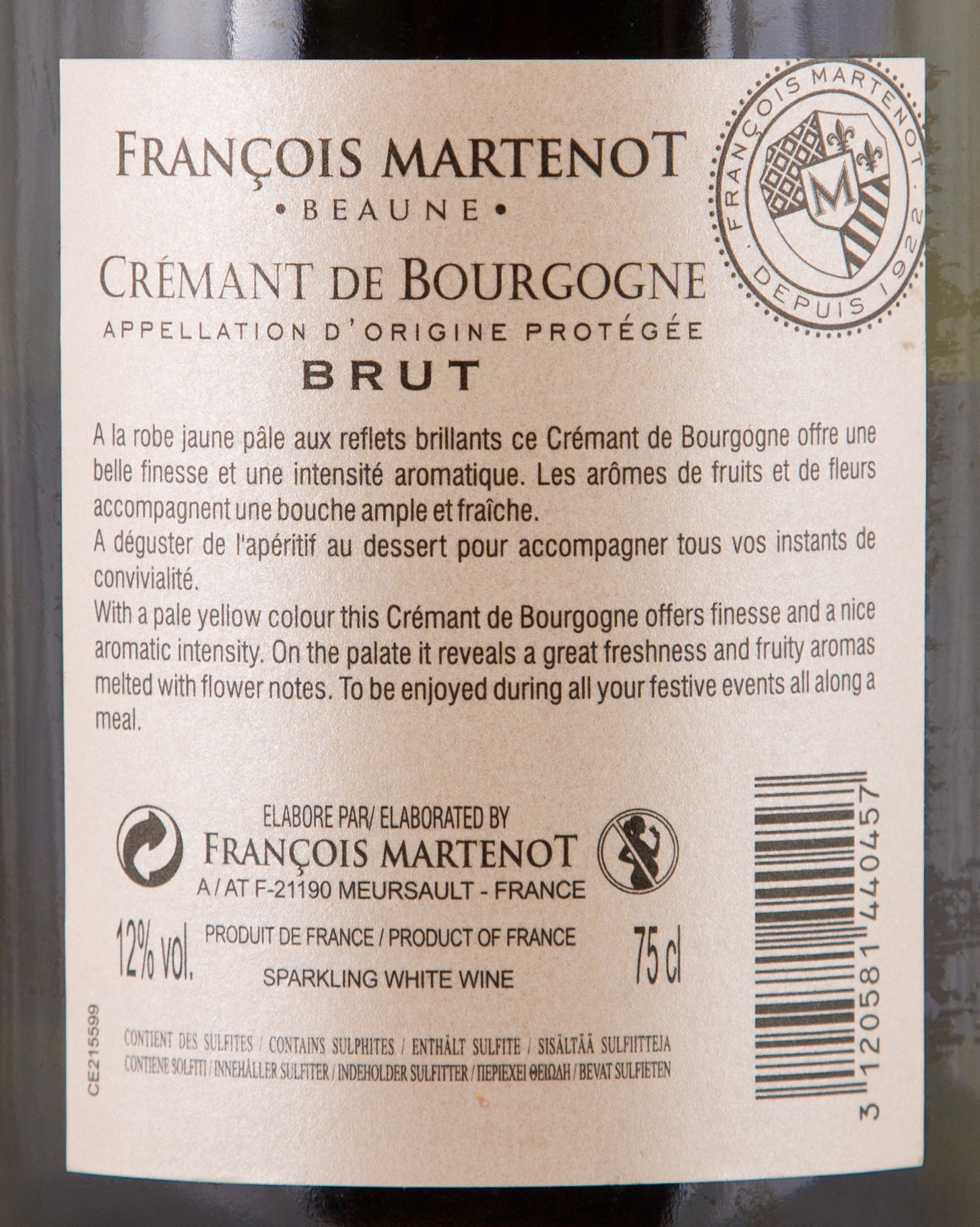 Francois Martenot Cremant de Bourgogne Brut 2015 Set 6 bottles - 3
