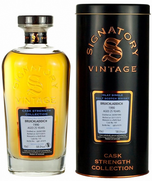 Bruichladdich 25 YO, 1990, Cask Strength, Signatory